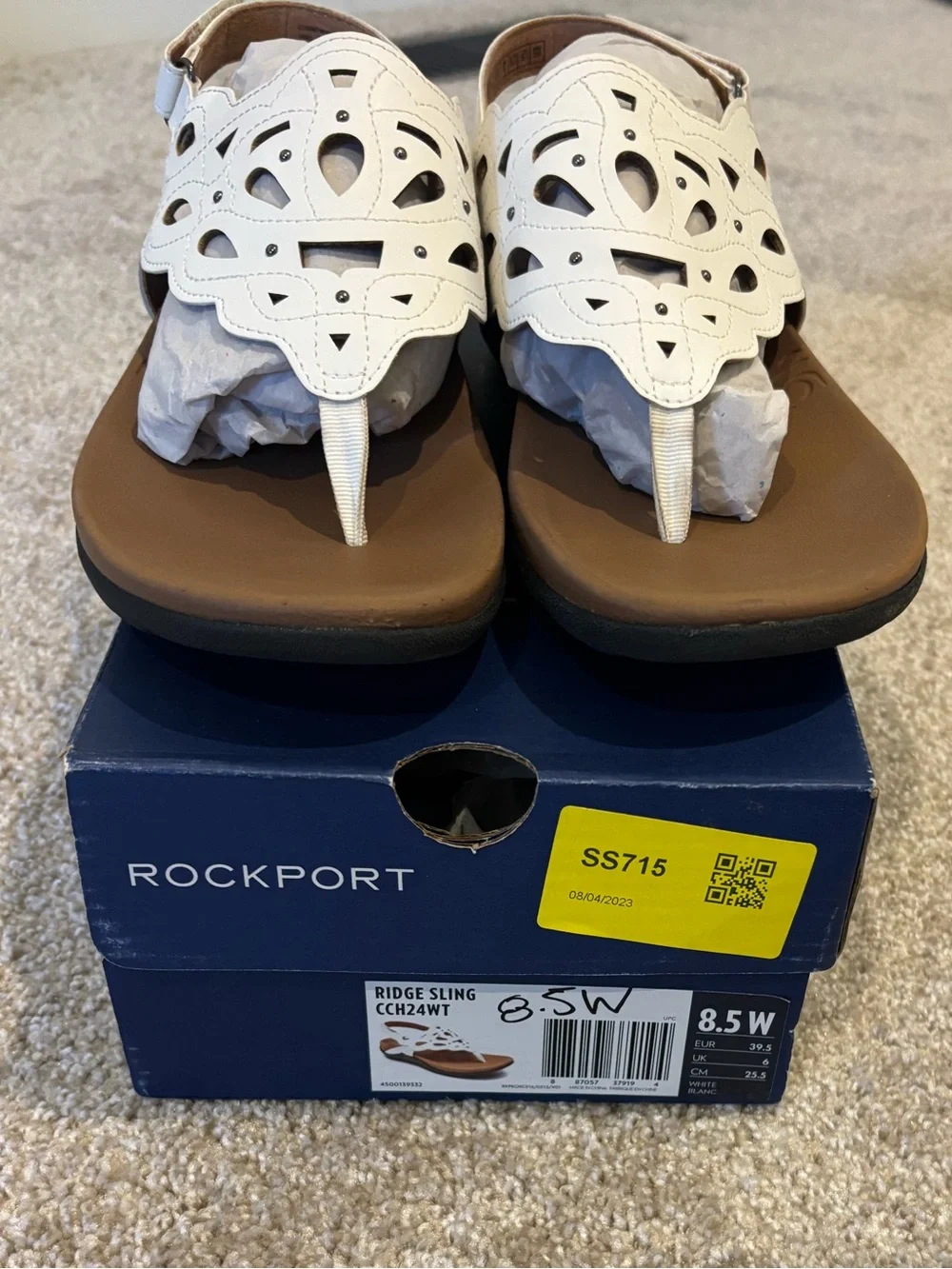 Rockport White Leather Thong Sandals